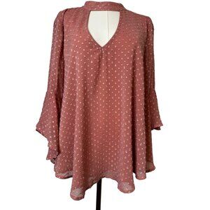 NWT Small Band Of Gypsies Blush Mauve Polka Dot Blouse Polyester